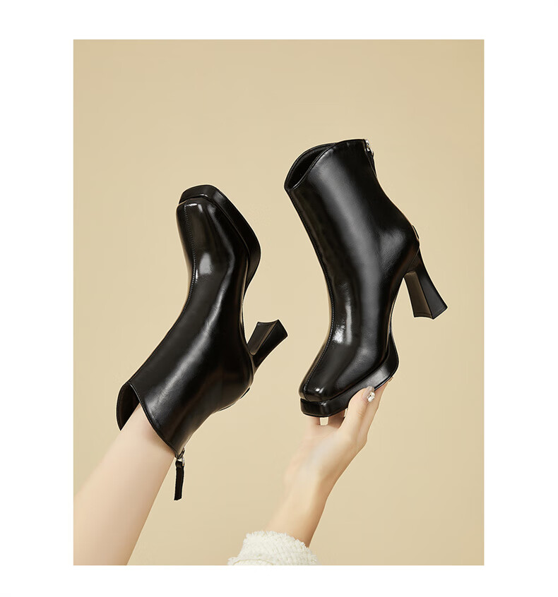 Daphne Fashion Chunky Heel High Heel Ankle Boots Women Winter Fleece Lined Fashion Boots French Style Slim Boots Black 37 3