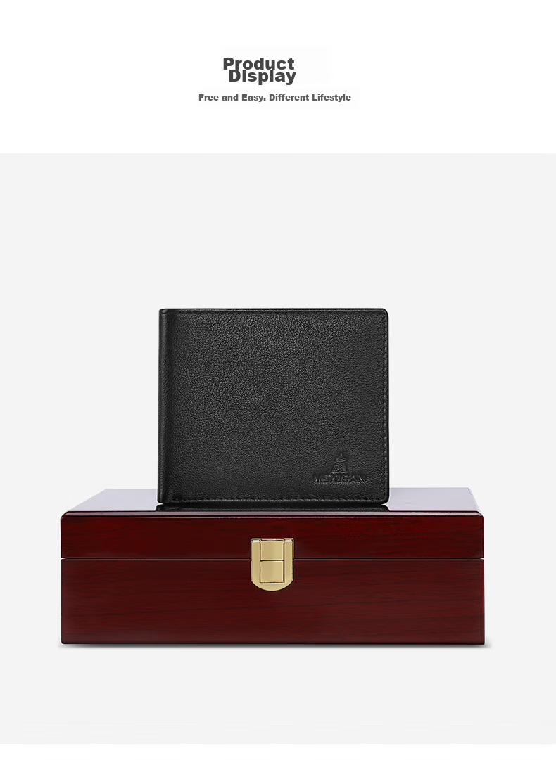 MEXICAN Men's Short Wallet, Top-Grain Leather, Lightweight And Soft Card Holder, High-End Gift Box, Birthday Present for Men And Fathers 12