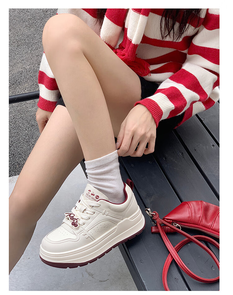 Josiny Thick-Soled White Sneakers for Women, Spring And Autumn 2026 New Style Soft-Soled Board Shoes Versatile Breathable Sports Casual Shoes Beige/apricot 39 13