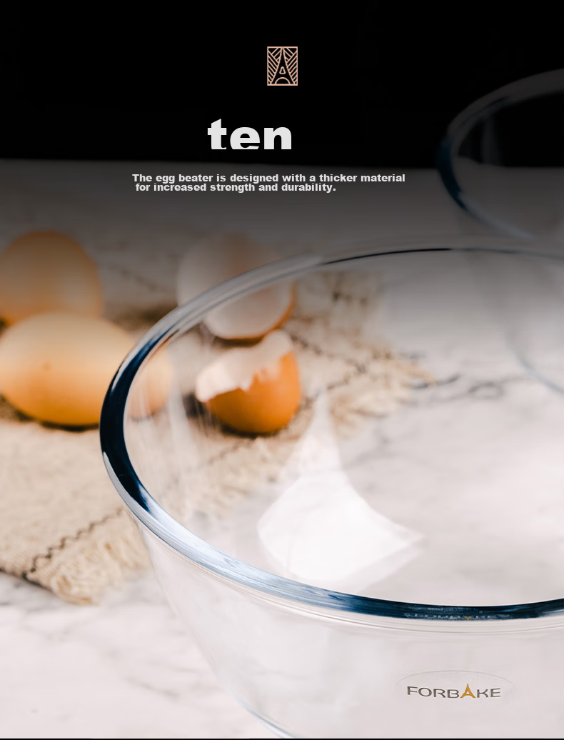 FOR BAKE Glass Mixing Bowl 23cm, Dough Bowl for Home Kitchen Baking, Deep And Thick Glass Bowl for Salad And Cooking 6