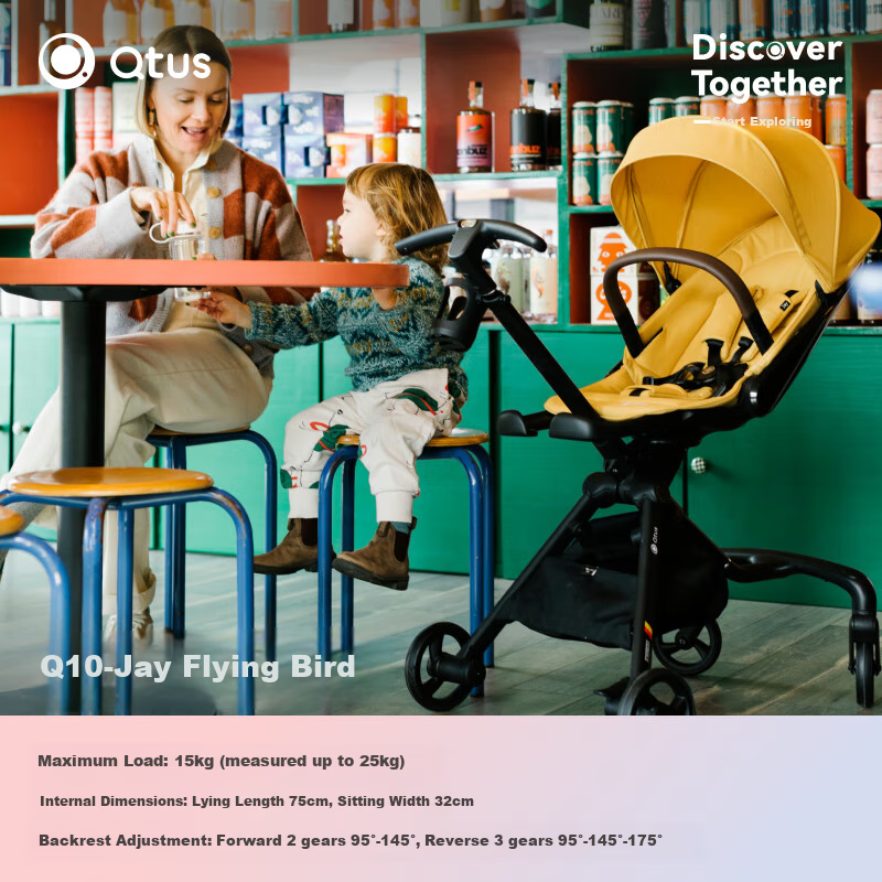 Qtus Q10 Jay Bird 360-Degree Reversible High Landscape Stroller, Lightweight Foldable, for Ages 0-3, Longevity Blue