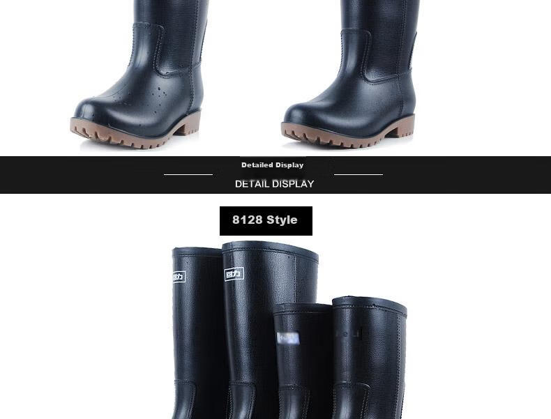 Warrior Men's Mid-High Rain Boots, Adult Waterproof Shoes, Rubber Boots, HXL128-B, Black Mid-Calf, Size 41 10