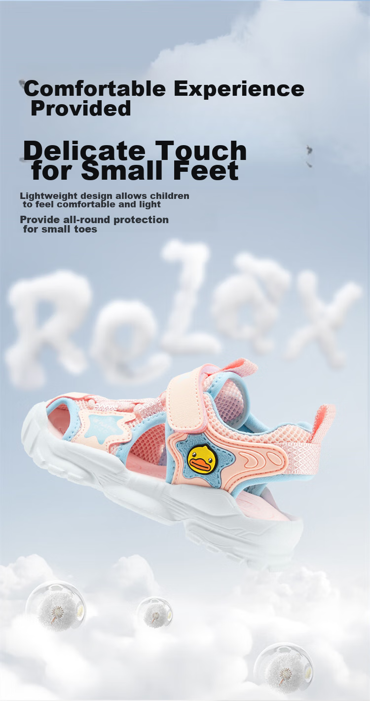 B.Duck Children's Sandals, Summer Breathable Closed-Toe Anti-Kick Beach Sandals for Boys And Girls, Color Pink, Size 25 4