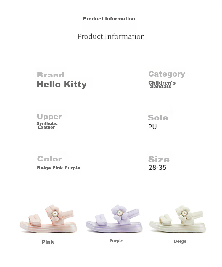 HELLOKITTY Girls' Sandals, Summer Princess Flower Style with Single Strap, Trendy Open-Toe Beach Sandals, 6823 Pink, Size 32 3
