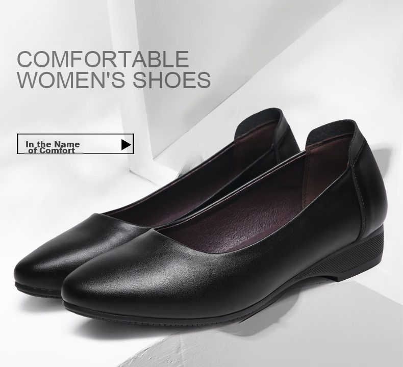 Chuwang Comfortable Leather Shoes for Women, Kitchen And Restaurant Waitress Work Shoes, Flat Spring And Summer Style 2002 Black Size 39 4