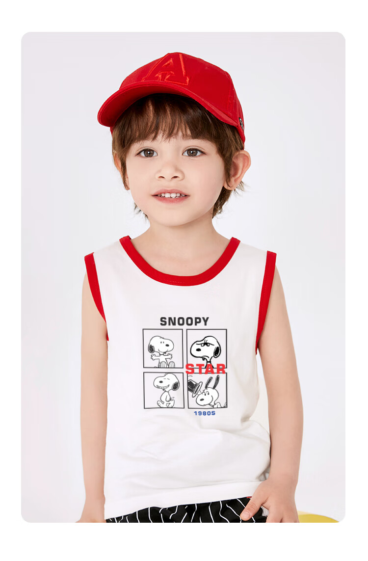 SNOOPY Children's Clothing, Boys' Sleeveless Vest Top, 2-Piece Set, for Young Children, Summer Thin Breathable Clothes 15
