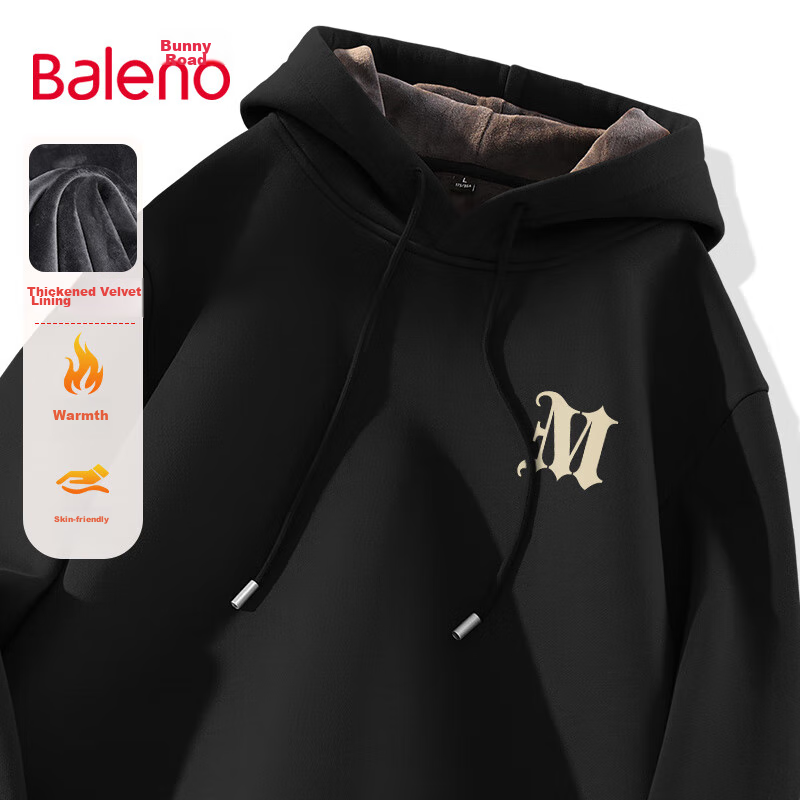 Baleno Men's Autumn Winter Fleece Lined Thick Warm Long Sleeve Hoodie Youth Trendy Letter Casual Sweatshirt