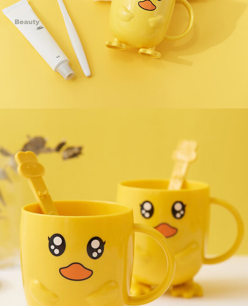 JAJALIN Children's Thickened Anti-Fall Mouthwash Cup with Cartoon Duck Design, Cute Baby Creative Toothbrush Holder 9