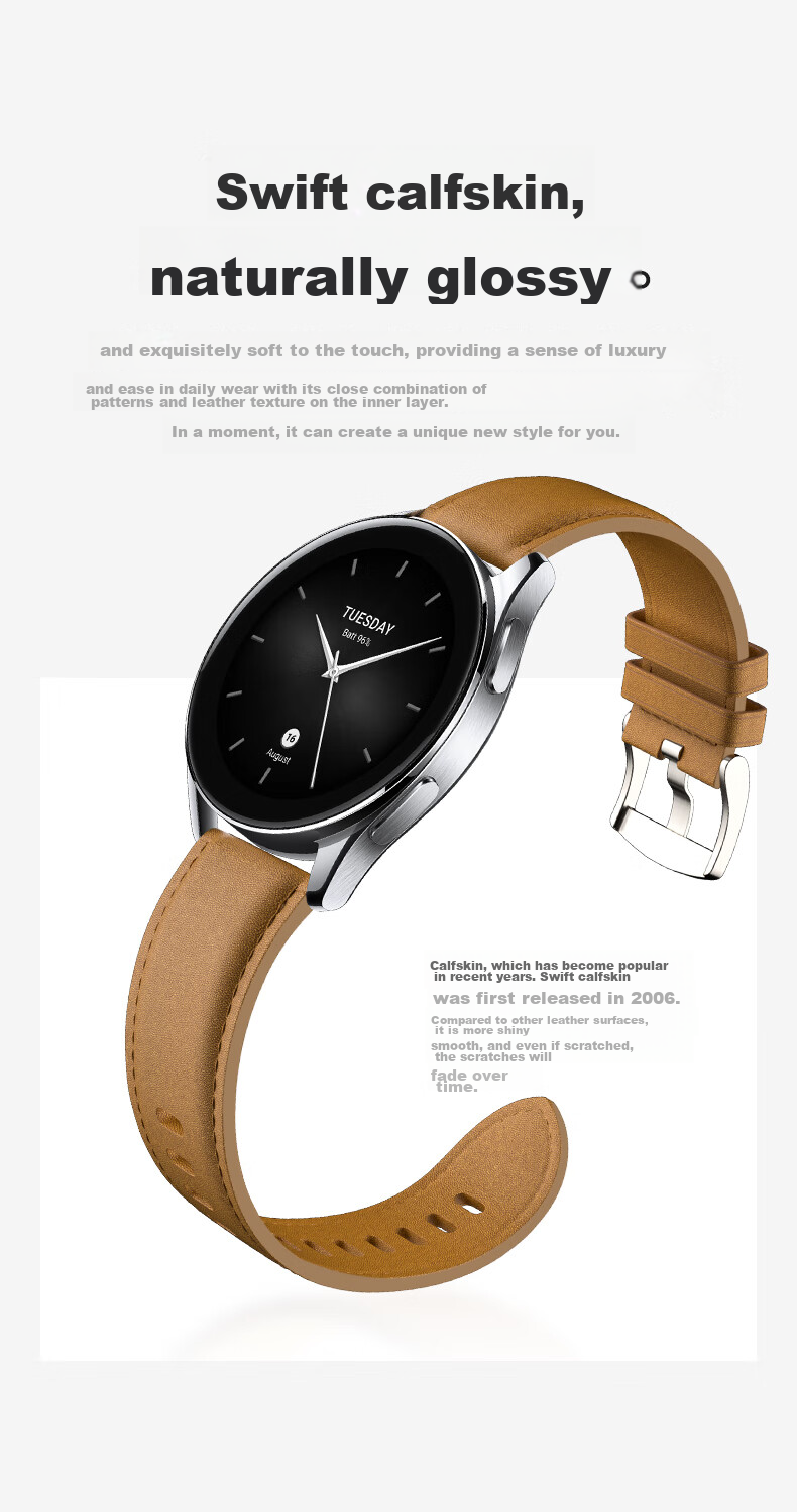 CangHua Genuine Leather Watch Strap Compatible with Xiaomi Watch 5/S5/S4/S4 Sport/S3/S2/S1/S1Pro/color2, Business Style Wristband, Black 8