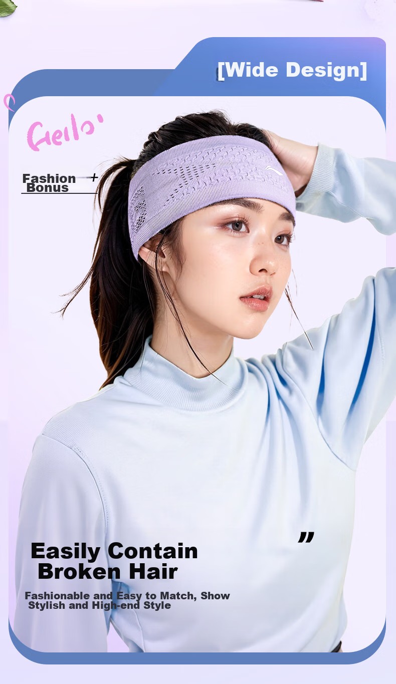 Li-Ning Sports Headband for Women And Men, Sweat-Absorbing Band, Wide Fitness Running Forehead Sweat-Guiding Headband Scarf, Pink 5