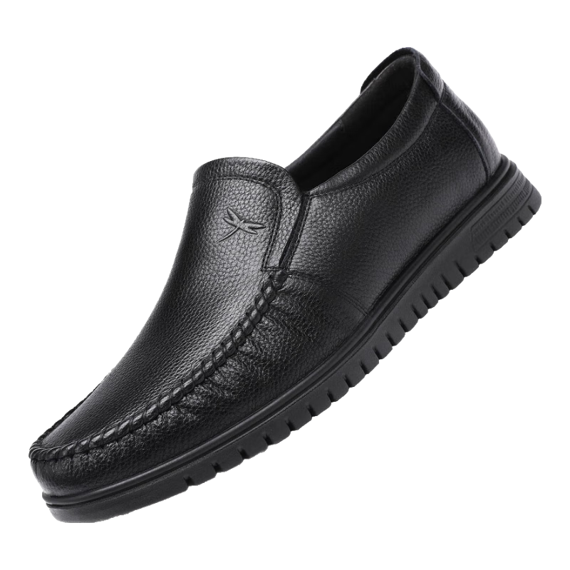 RED DRAGONFLY Soft Cowhide Men's Slip-On Leather Shoes, Soft-Soled Business Casual Loafers for Men, WTA241321, Black, Size 41