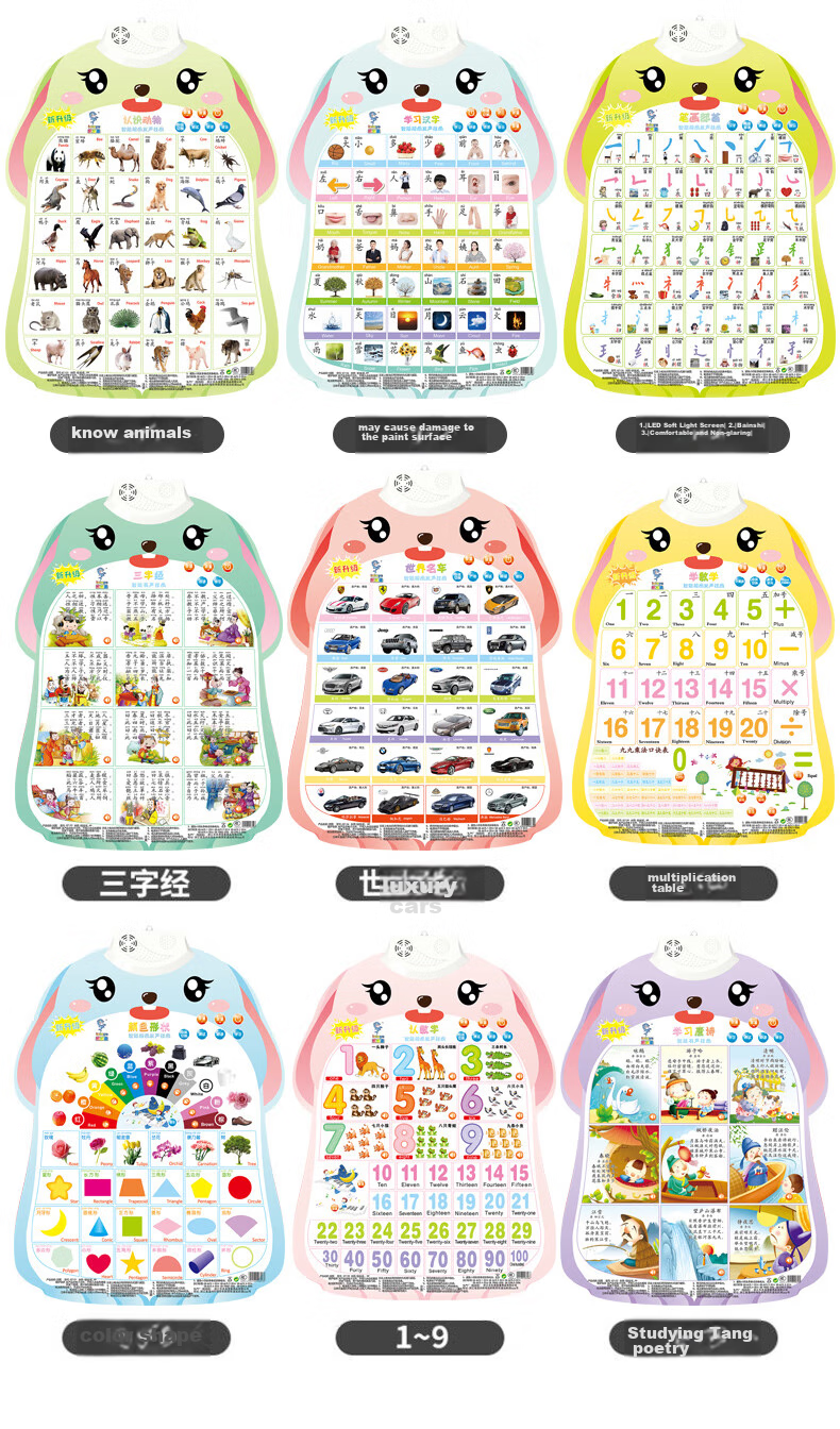 Leleyu Cartoon Rabbit Early Education Sound Chart, Children's Toy, Baby Literacy Chart, Pinyin Numbers, Birthday Gift for Boys And Girls 12