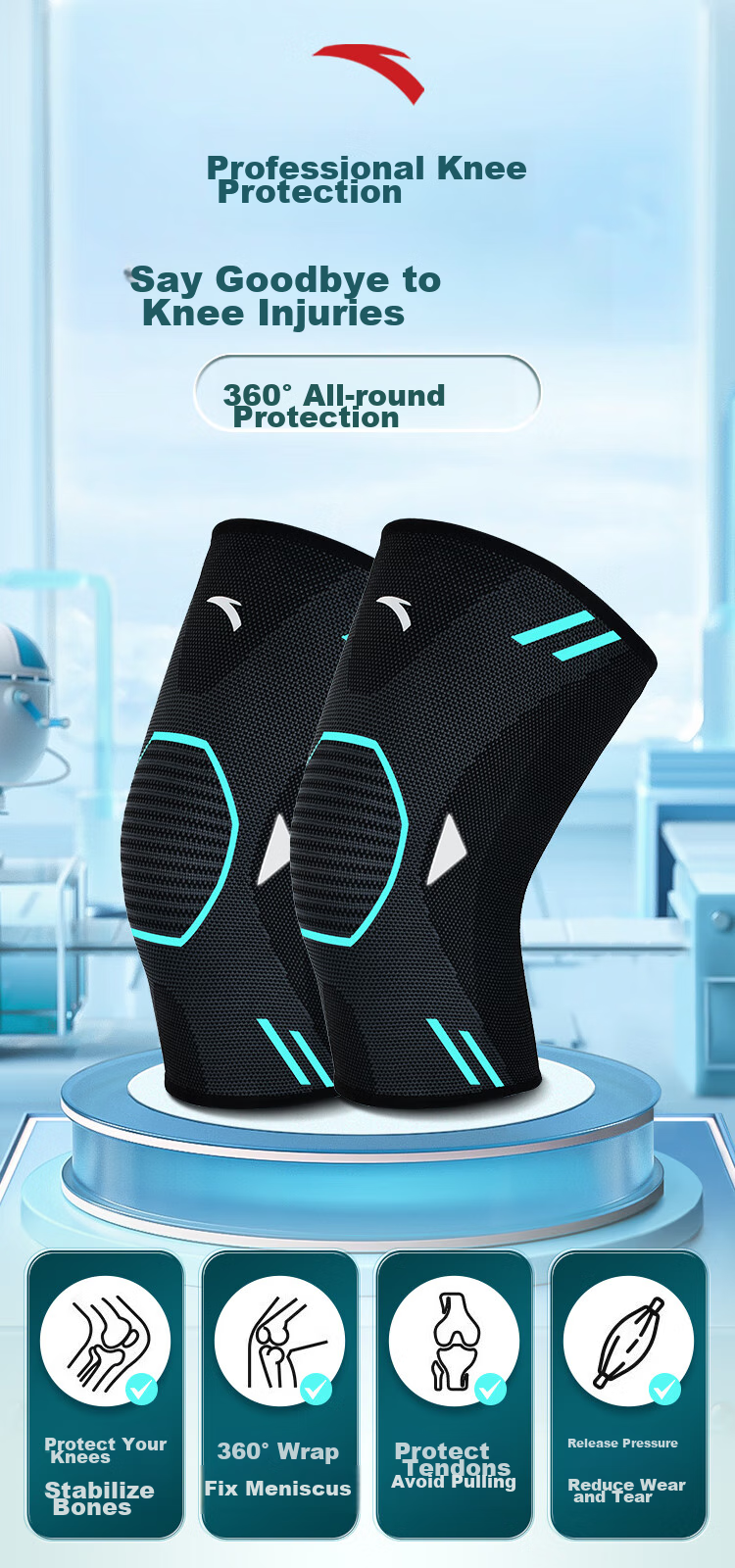 ANTA Sports Knee Brace for Running, Preventing Meniscus Injury, Suitable for Basketball, Badminton, Climbing, Mountain Climbing, Knee Joint Arthritis Protection, Size M 1