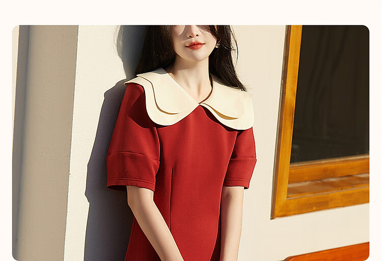 Dme [Young Noble] Spring and Autumn French Petal Collar Little Black Dress 350G Air Layer Contrast Color Dress for Wome 5
