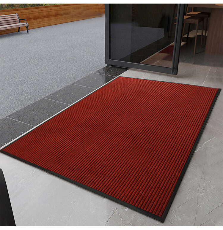 DIYIN Entrance Mat, Doormat with Mud Scraper, Water-Absorbing Carpet, Non-Slip Floor Mat, Double Striped Dark Red without Text, 60*90cm 19