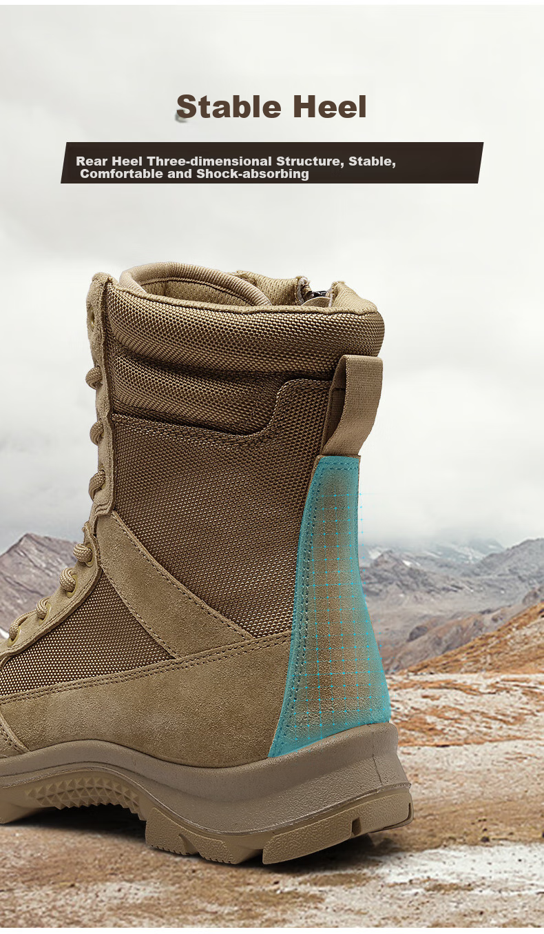 Qiangren Men's Boots, Desert Boots, Jihua 3515 Original Training Boots, Puncture-Resistant Sports Boots, Side Zipper Outdoor Boots, Sand Color, Size 42 7