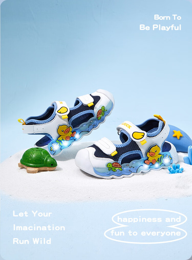 B.Duck Kids Yellow Duck Children's Sandals Summer Boys Girls Closed-Toe Anti-Collision Beach Light-Up Shoes 3907 White Purple Size 25 2