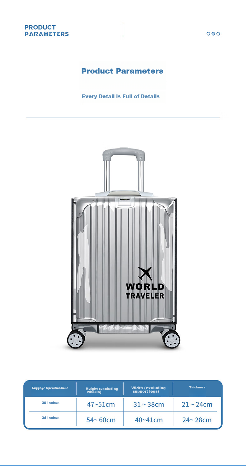 BUBM Luggage Protective Cover, Waterproof Suitcase Bag Strap, Thickened Travel 24-Inch Dust Cover, Trolley Case Transparent Cover 7
