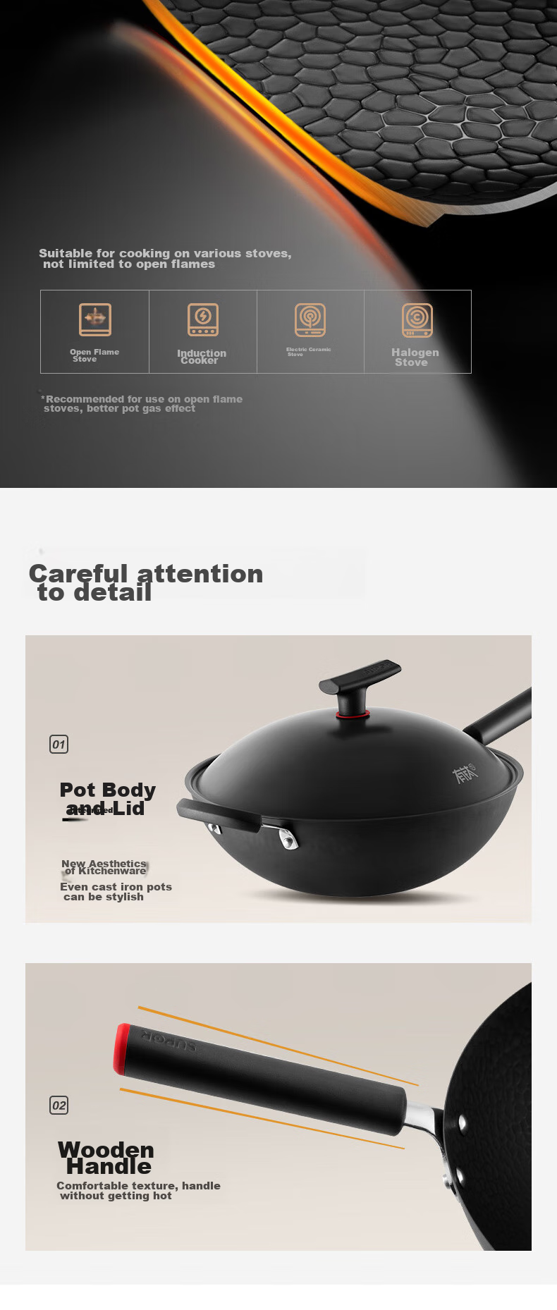 SUPOR Titanium Iron Non-Stick Wok, 34cm Iron Pan without Coating, Suitable for Gas Stove And Induction Cooker, Stir-Fry Pan HC34YT1 17