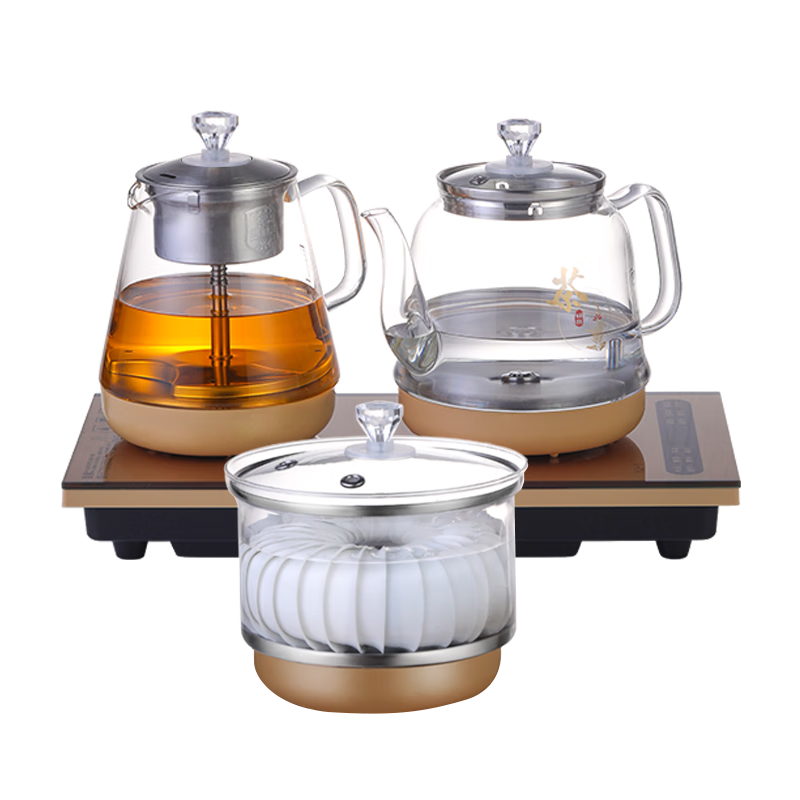 Biooner Fully Automatic Water-Filling Electric Kettle, Home Office Tea Table All-In Machine, Tea Table, Coffee Table, Built-In Tea Set, Rose Gold Three-Piece Set