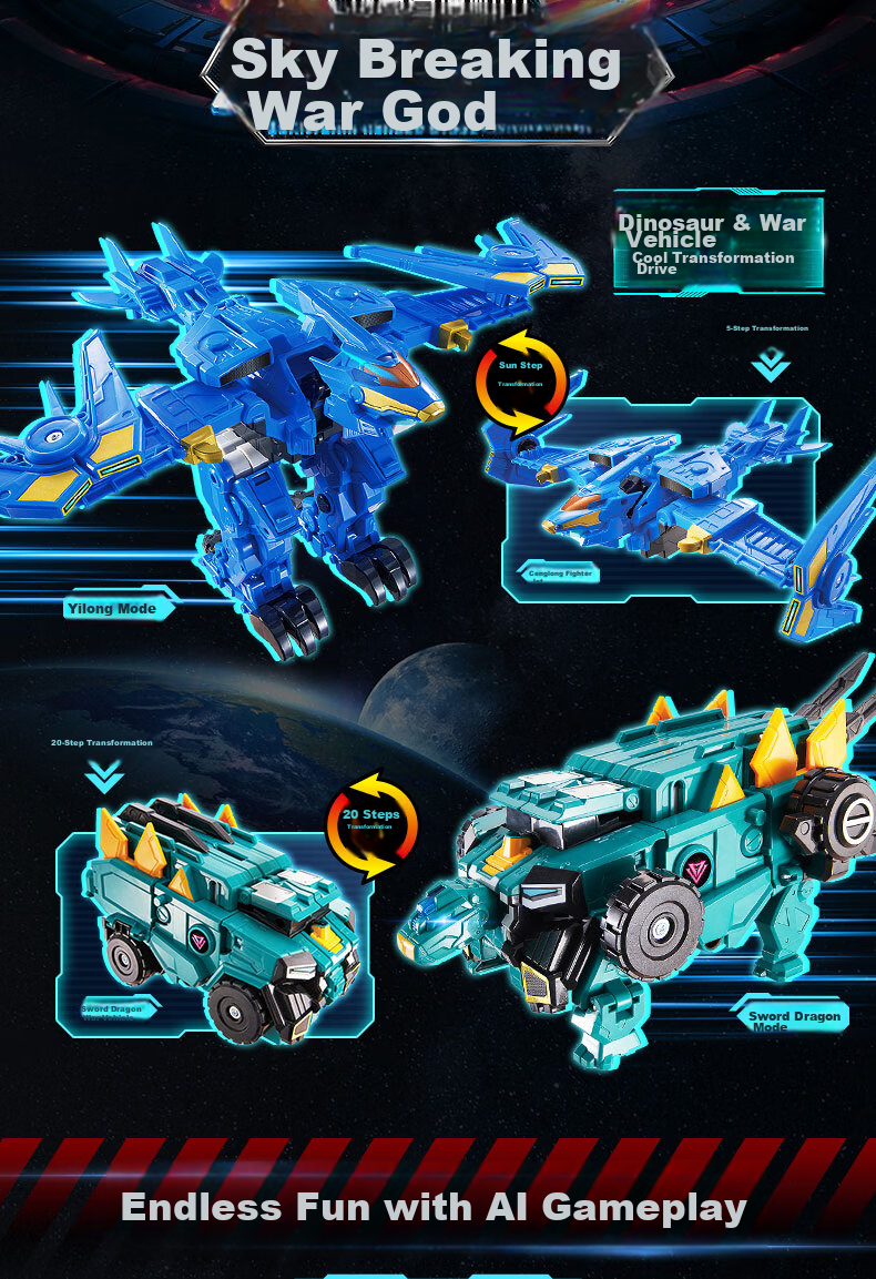 AULDEY Quantum Team Transforming Robot Flash Change Combination Mecha Glory War God Children's Toy, Birthday Gift for Boys 6