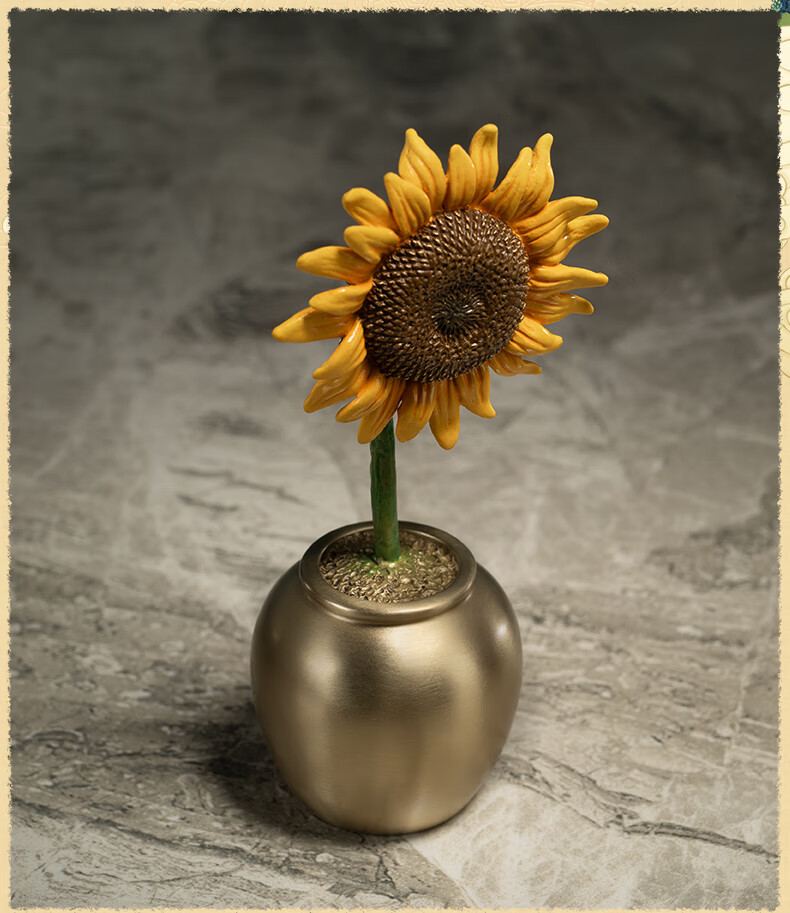 Tongshifu "One Move to Win" Living Room Desktop Sunflower Copper Ornament, Home Decor Craft Item 1