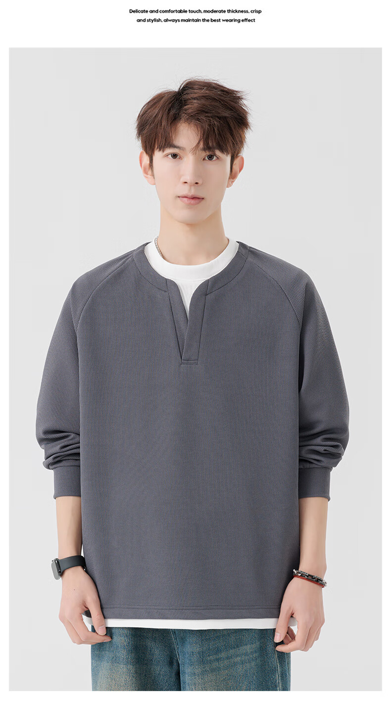 MMOPTOP Japanese-Style Color-Block Faux Two-Piece Crew Neck Sweatshirt, Spring And Autumn Men's Loose Comfortable Top, MWY15 Black XL 15