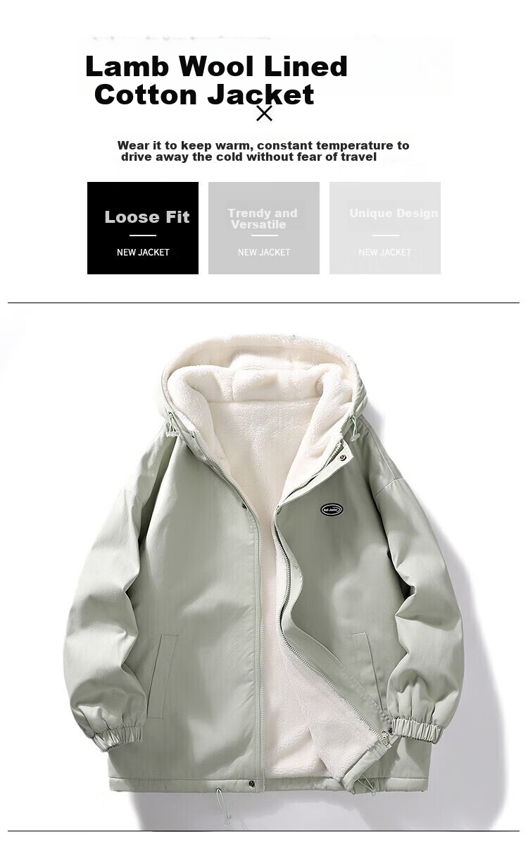 NASA MARVEL Cotton Jacket for Men, Winter Coat, Puffer Jacket, Lambswool Hooded Trendy Brand, Fleece-Lined Thick Versatile Couple Outfit 3