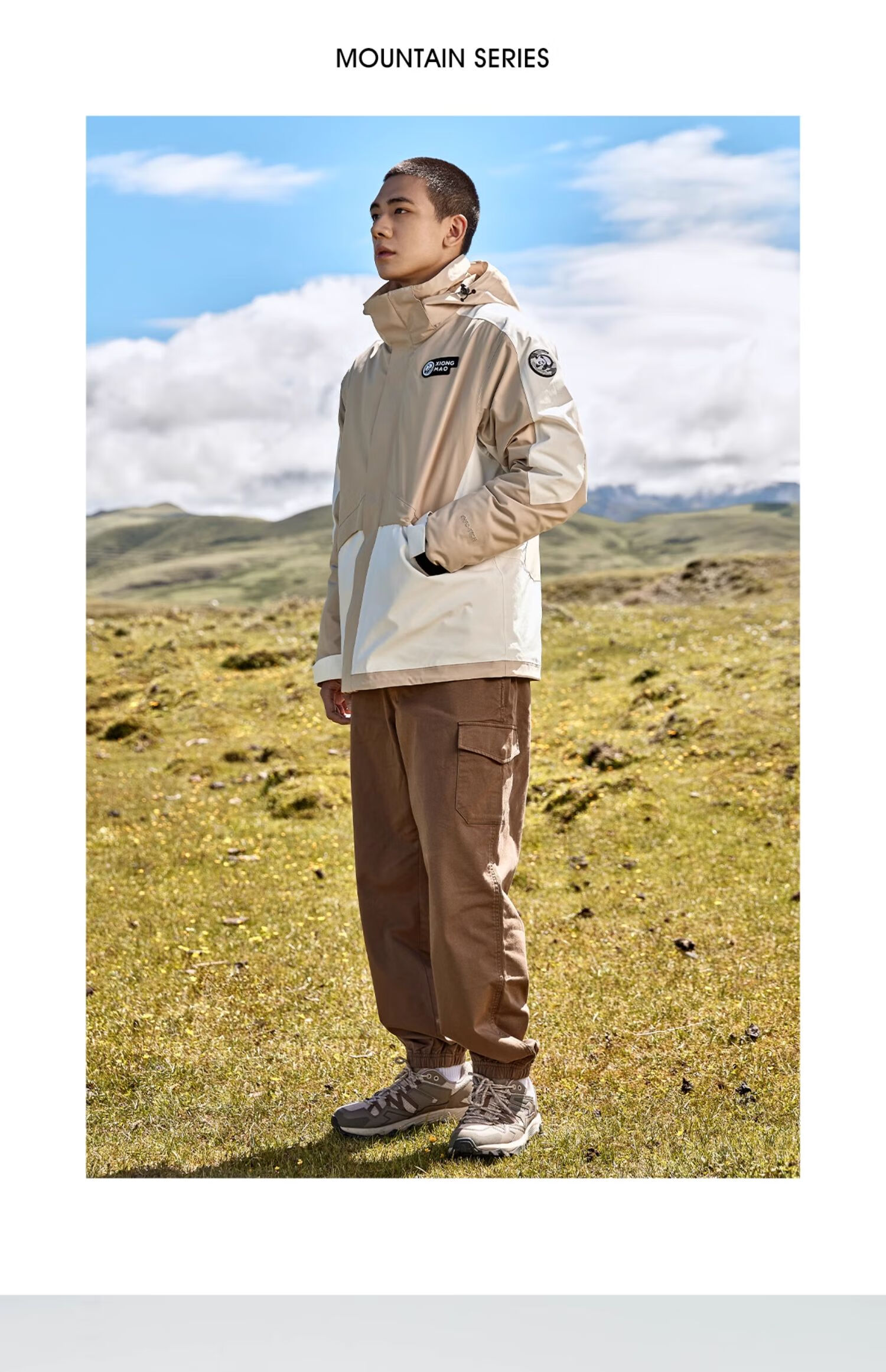 CAMEL Water-Resistant, Oil-Proof, And Waterproof Three-In Hiking Jacket A6B018 Light Mocha Cloud White Men's And Women's Style S 23