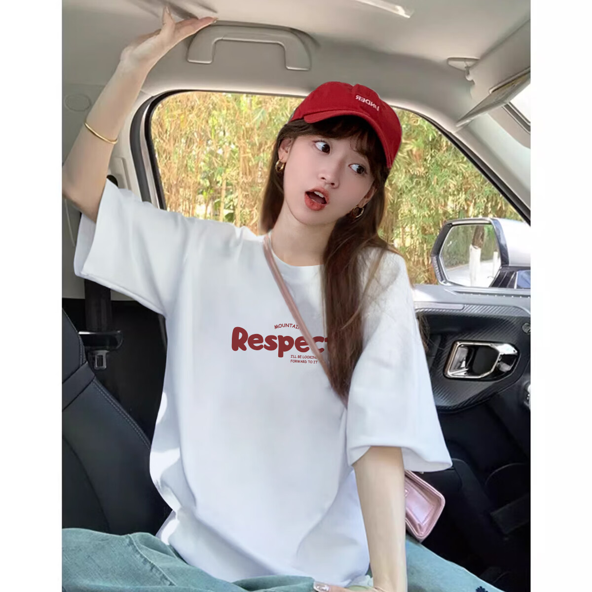 TonLion 2025 Women's Round Neck Short Sleeve T-Shirt with Front Chest Letter Print WP, Bleached, L