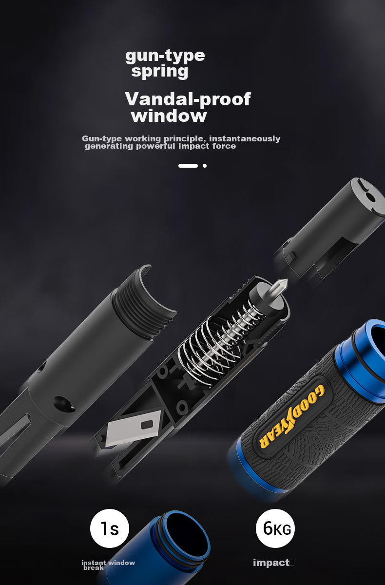 Goodyear Multi-Functional Safety Hammer, Rescue Hammer, Window Breaker, Gun-Style Tungsten Steel Head with Built-In Cutter for Emergency Rescue And General Use 6