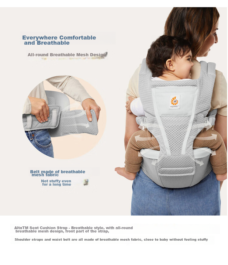 ERGObaby American Ergonomic Baby Carrier, Alta All-Stage Labor-Saving Ventilated And Breathable, 6 Carrying Methods, Baby Seat in Gray 7