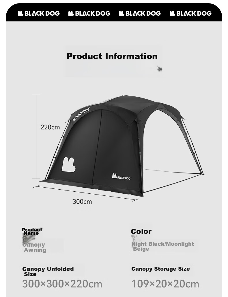 Black Dog Automatic Dome Canopy Quick-Open Outdoor Camping Self-Standing No Setup Blackout Tarp (Zipper Version) 15