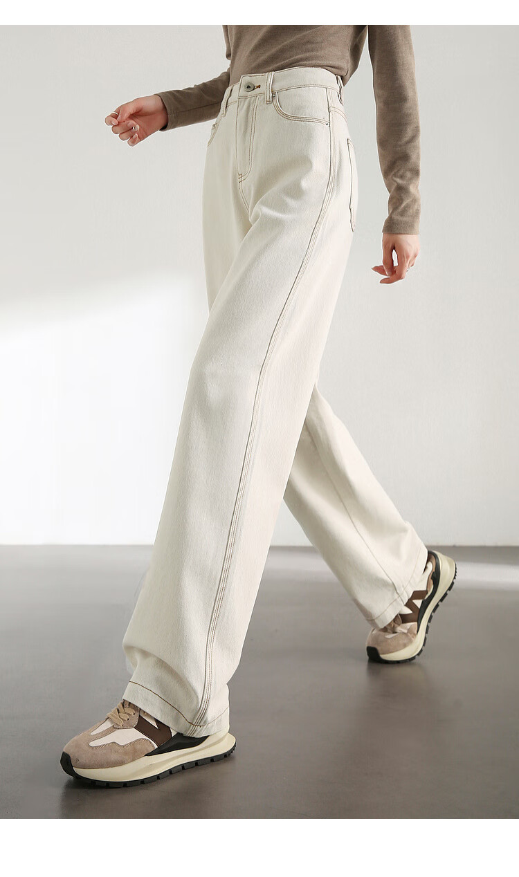 Sentubila Pure Cotton White Straight-Leg Jeans for Women, Spring And Autumn Women's Wear, High-Waisted Slimming Pants for Petite Women, Casual Retro Versatile Trousers 21
