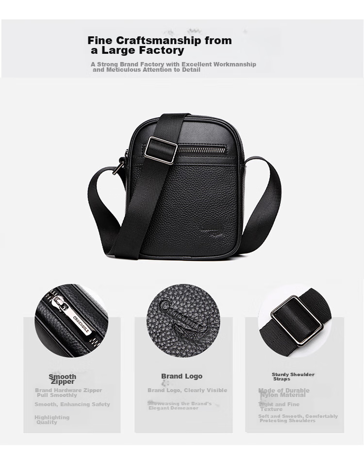 CROCODILE Top-Grain Leather Youth Shoulder Bag, Men's Fashionable Phone Pouch, Versatile Crossbody Small Bag, Birthday Gift T2397 5