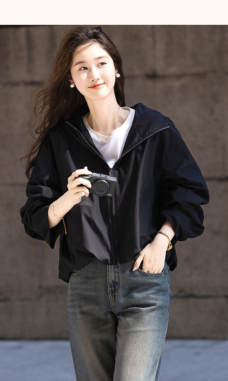 Dme [Dare to Act] Spring And Autumn High-Tech Triple-Protection Hooded Elegant Pleated Petite Short Women's Jacket 22