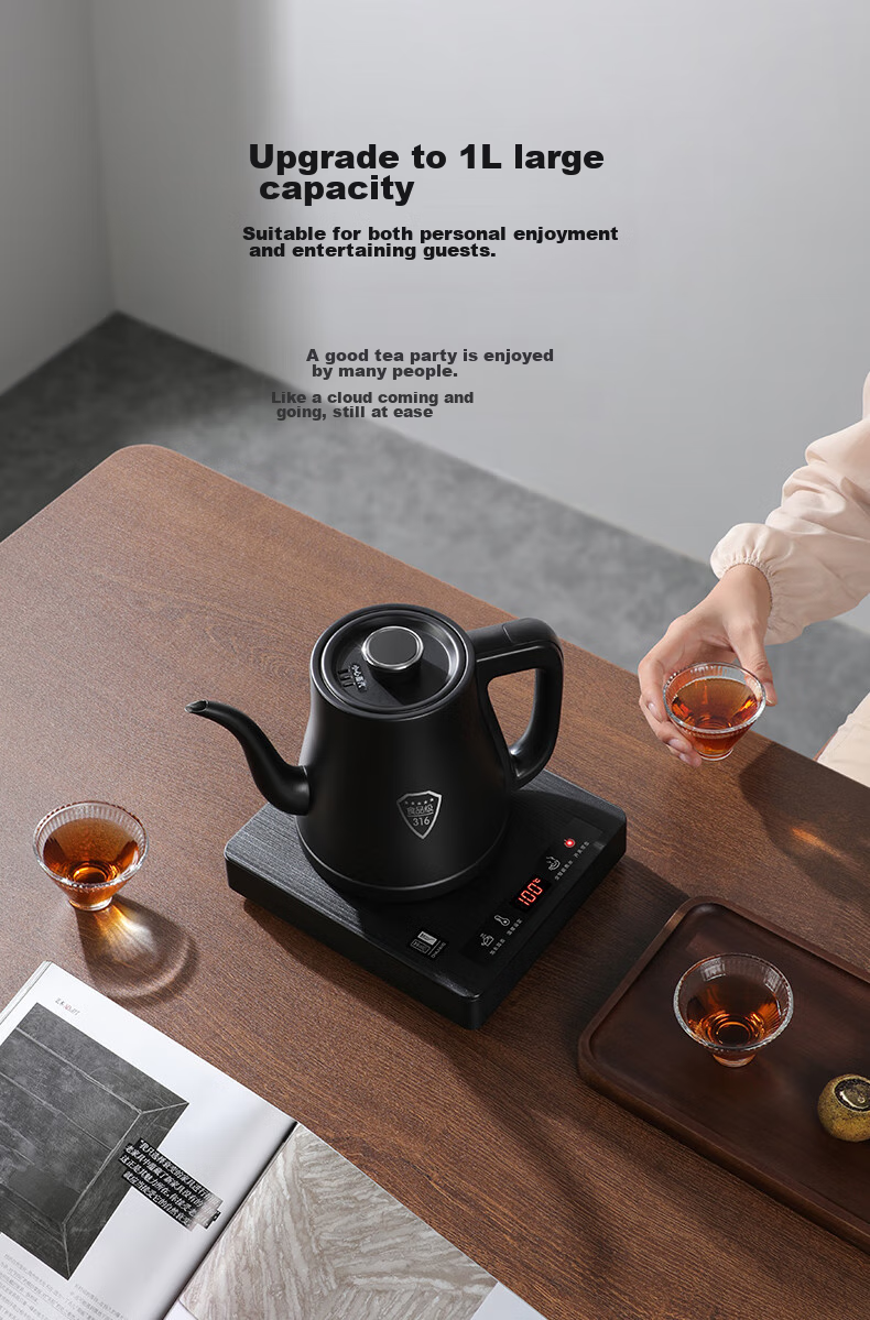 FUNORK Fully Automatic Electric Kettle with Tea Tray, Water Boiler, Specialized All-In Tea Table, Tea Set, Electric Tea Stove, Titanium Gray Handle, Single Burner 8