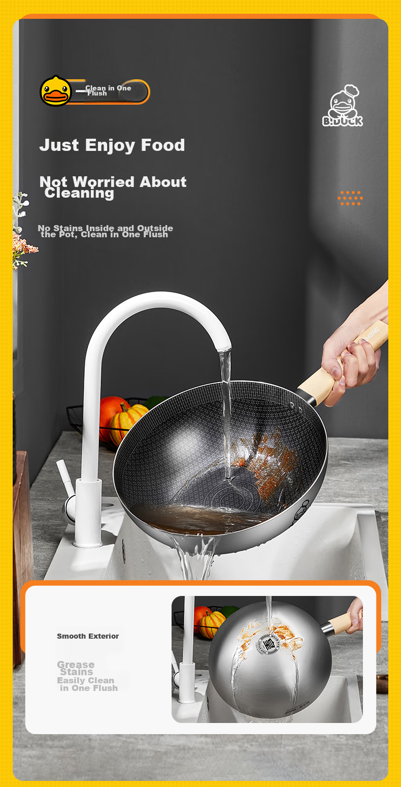 COOKER KING 316 Stainless Steel Wok 32cm Non-Stick Flat Bottom Frying Pan Compatible with Gas Stove, Induction Cooker And Electric Cooktop 14