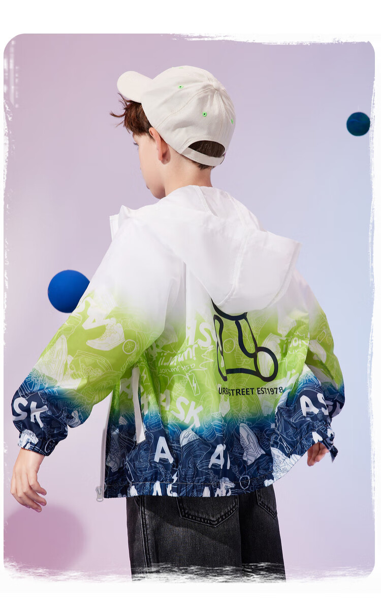 ASK JUNIOR Boys' Summer Air-Conditioned Jacket Skin Coat Colorblock Hooded Sports Windbreaker Light Blue 160 1