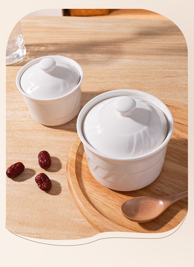 Beisesi Ceramic Bowl, Stew Pot, Small Bird's Nest Cup, Double Boiler Pot, Individual Steaming Bowl, Steamed Egg Cup with Lid, Soup Stew Pot, 200ml 11