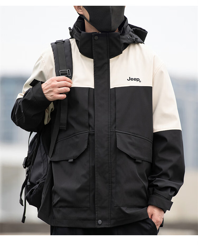 JEEP Men's Hooded Jacket, Spring And Autumn Loose-Fit Trendy Casual Outerwear for Men, Off-White, 2XL 8