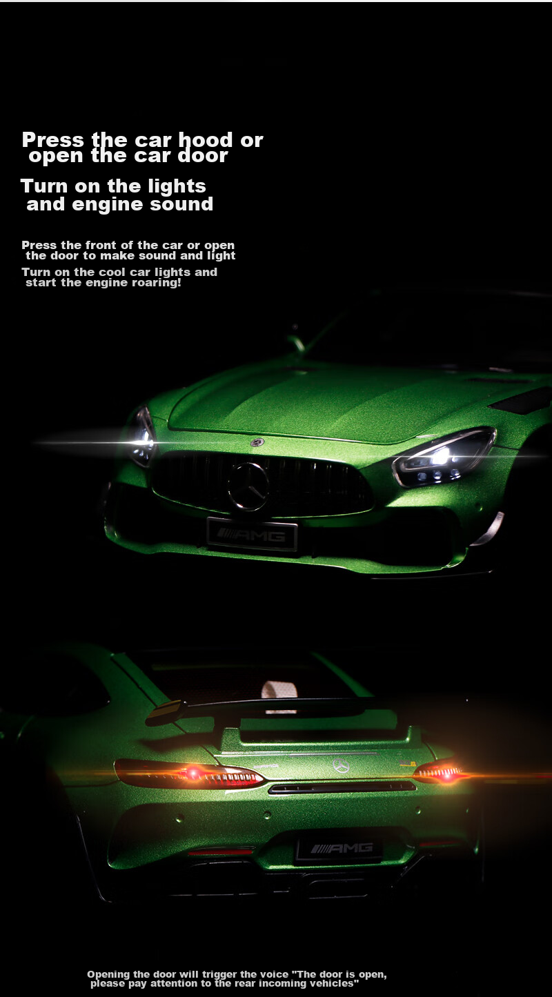 Heimanba 1:18 Mercedes-Benz AMG Green Monster GTR Car Model Display, Sports Car Metal Model Alloy Sound And Light Children's Toy, Gree 11