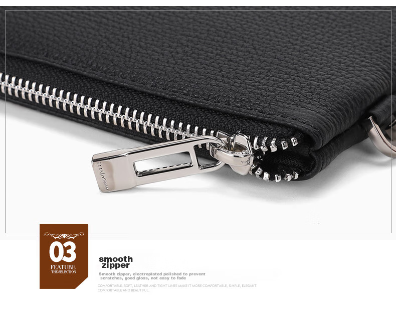 ELLE HOMME Business Boutique Same Style Clutch Bag, Men's Top-Grain Leather Handbag, Tiger Head Embroidery Large Capacity Casual Handbag Envelope Bag EB058701401 Black, Birthday Gift for Boyfriend 13