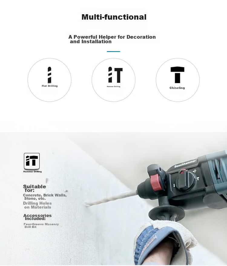 BOSCH Electric Hammer, Drill And Pick Three-In Lightweight Multi-Function Electric Hammer Tool Box, 2 Kg, GBH 2-24 DRE 8