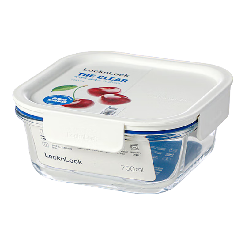 LOCK&LOCK Glass Food Storage Container, Microwave-Safe Lunch Box, Airtight Meal Container, Bento Box, Refrigerator Storage Box, 750ML, Elegant White