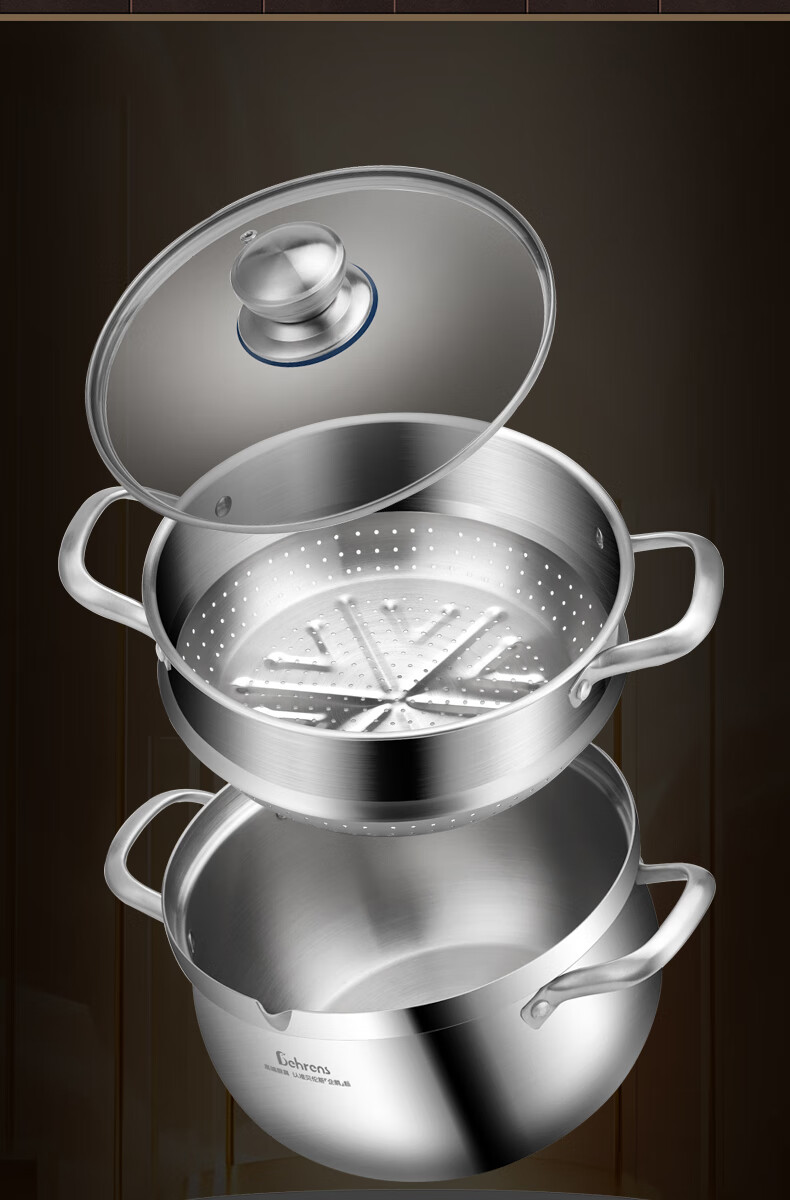 Beilunsi 304 Stainless Steel Soup Pot, Thickened Double-Handled, for Home Use on Gas Stove And Induction Cooker, for Stewing And Making High-Soup Pot with Steamer, 24CM 6