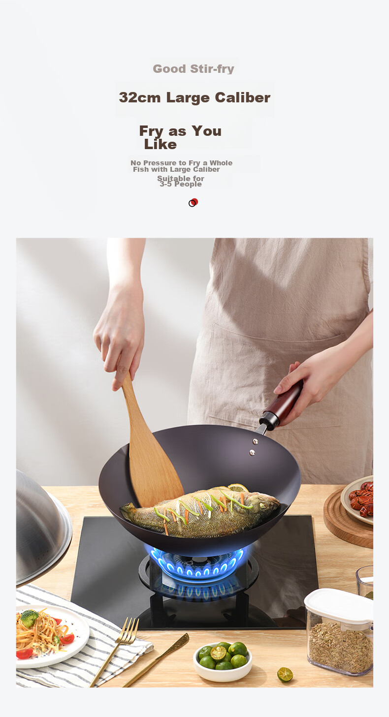 RIVER LIGHT Japanese Imported Cast Iron Wok Pan Versatile 30cm Cooking Pan for Home Use, Compatible with Induction And Gas Stoves 6