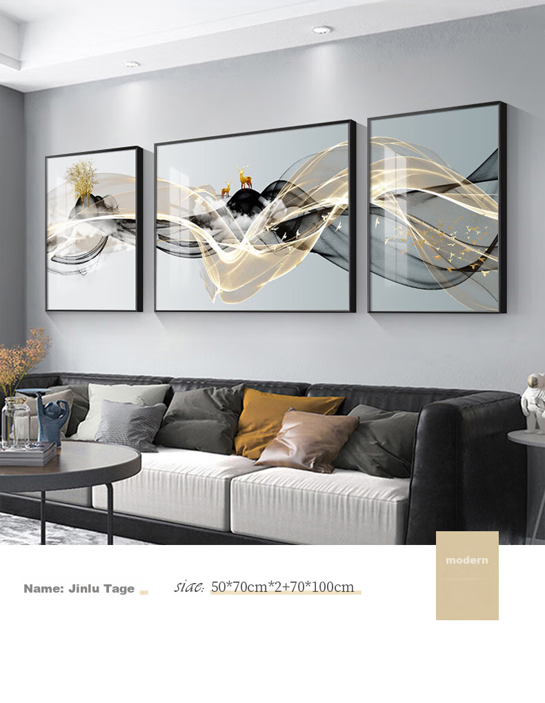 Jijianji Vintage Style Living Room Decorative Painting Sofa Background Wall Persimmon Auspicious Abstract Triptych Wall Art 4