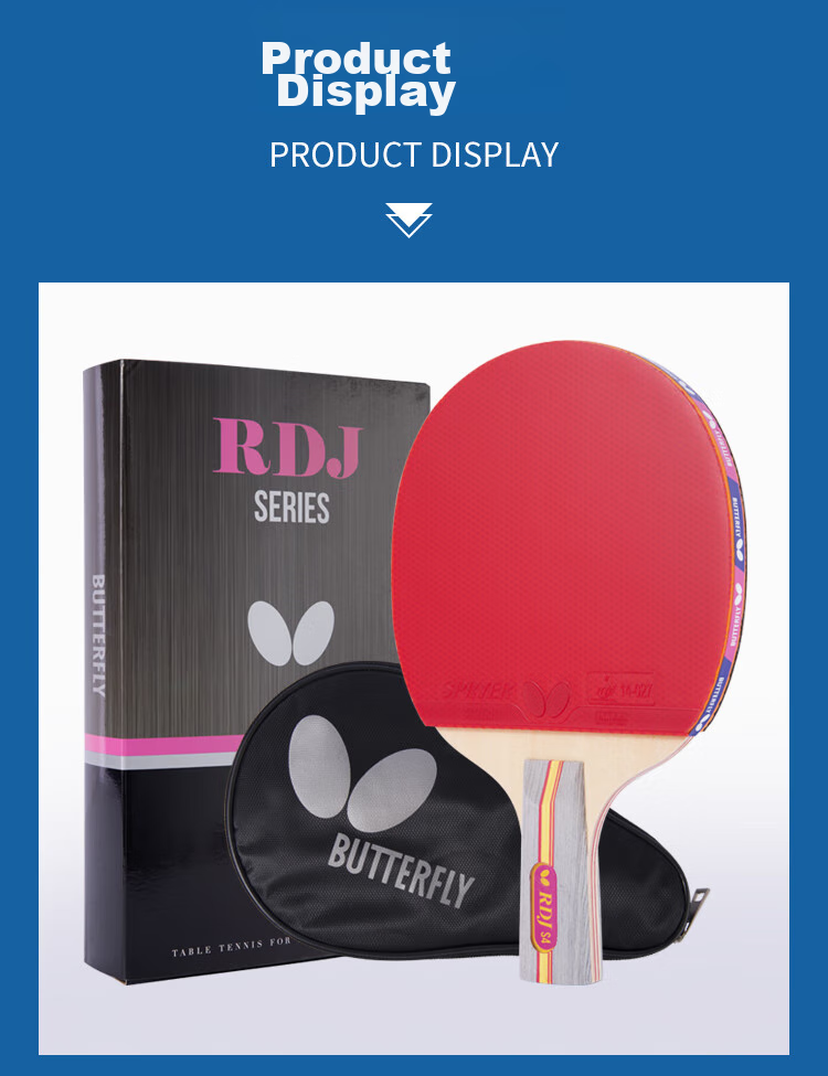 BUTTERFLY S Four-Star Table Tennis Racket, Finished Straight Handle, 5-Ply Pure Wood, Double-Sided Reverse Rubber 8