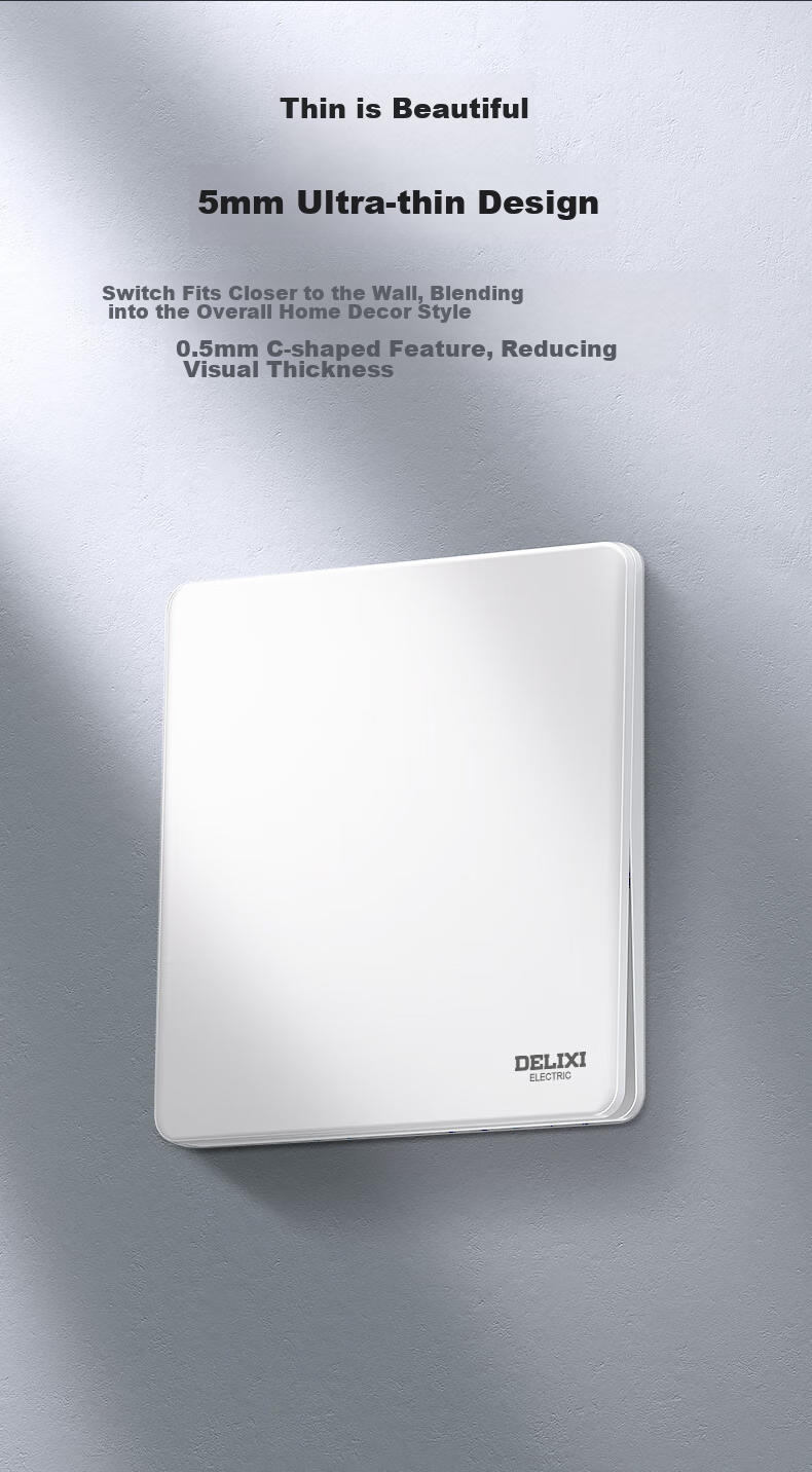 DELIXI Switch Socket Panel CD290 Series Ultra-Thin Pure Flat Large Plate [Single Switch Control] Polar White 4